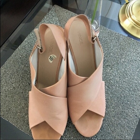 Vince Helena Wooden Heels Nude‎ Leather Sandals 10 - Picture 5 of 9